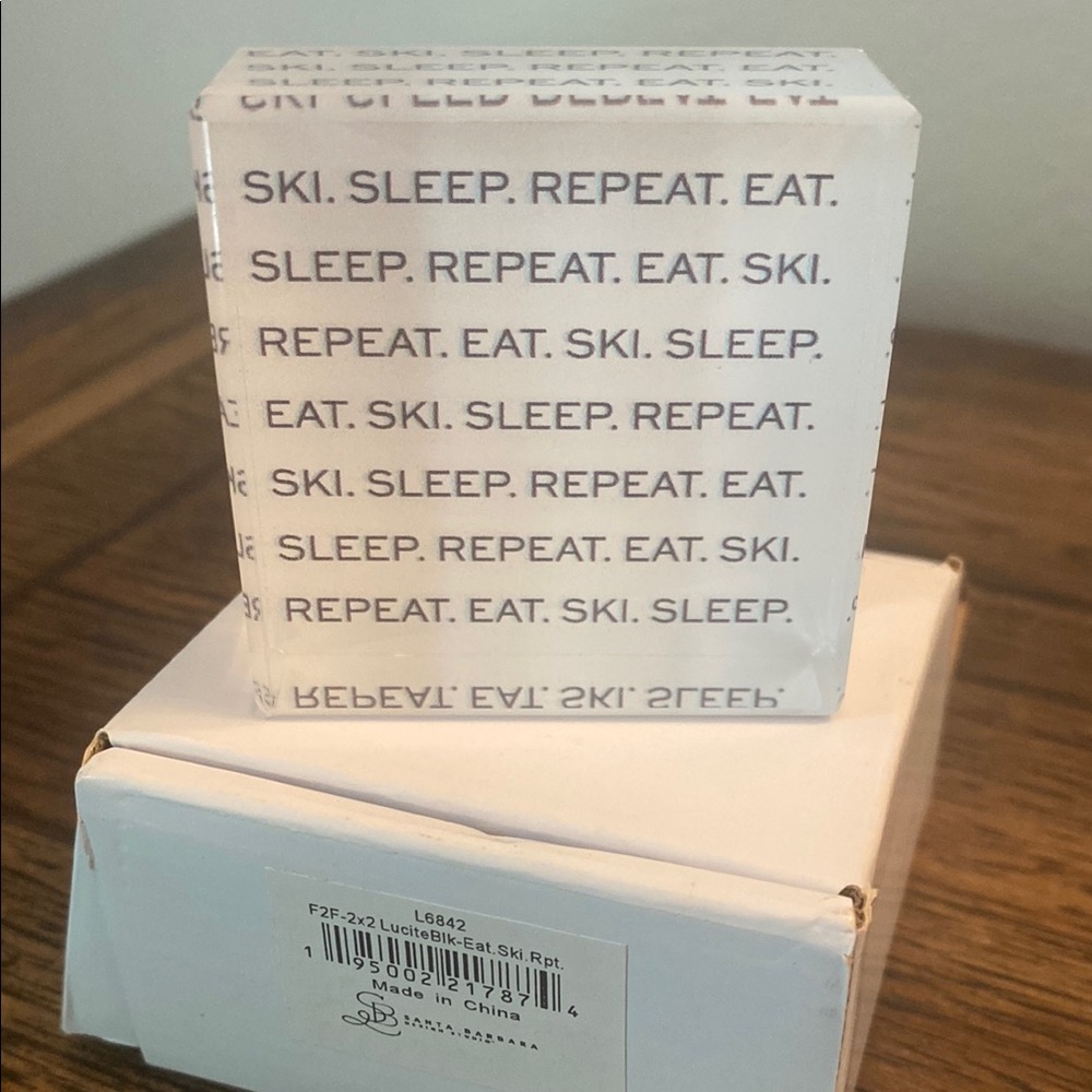 Ski Sleep Repeat Lucite New in Box